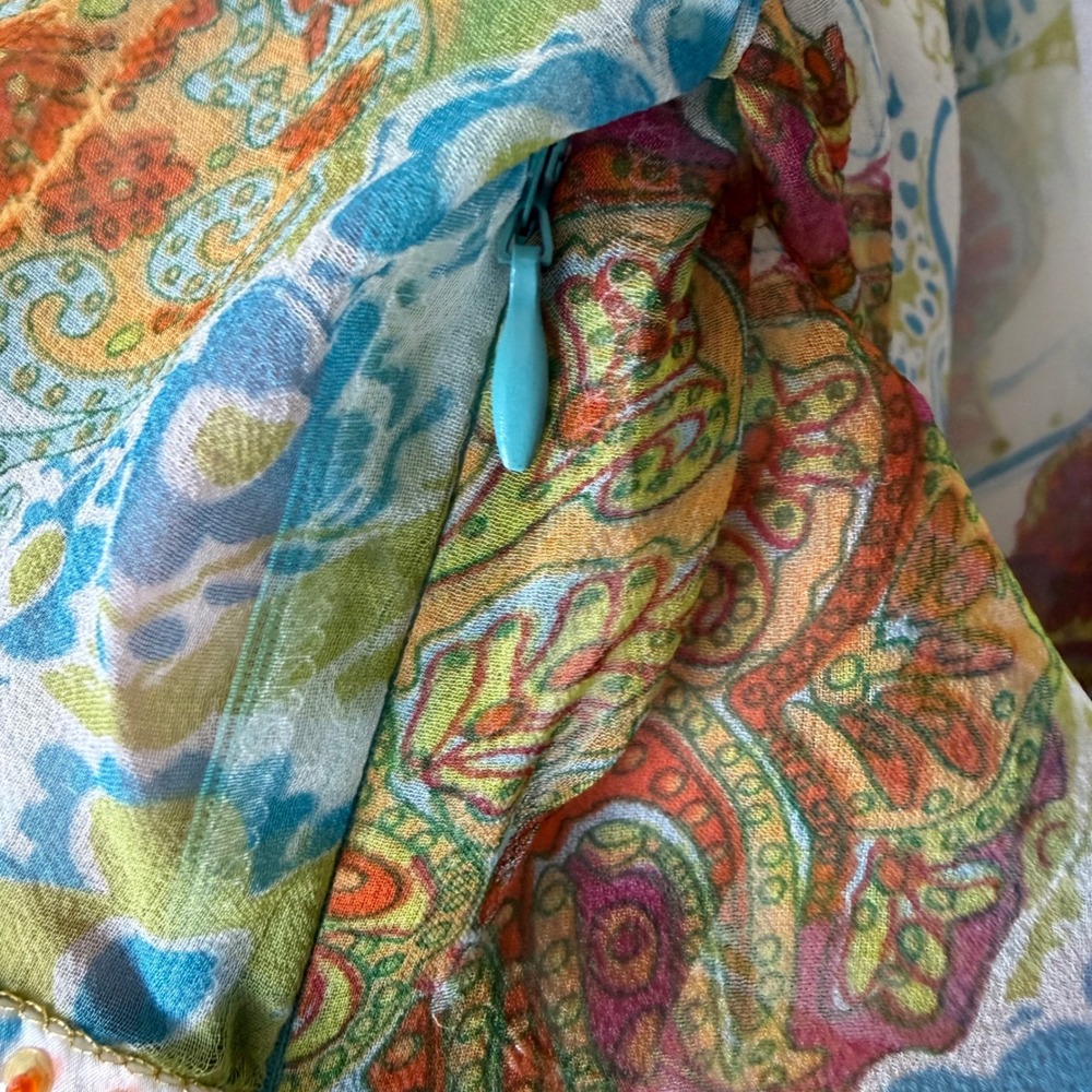 Vtg Cache Blouse 8 M Y2K 90s Paisley Beaded Sheer Bell Sleeve Boho Fairy Whimsy - Picture 5 of 13
